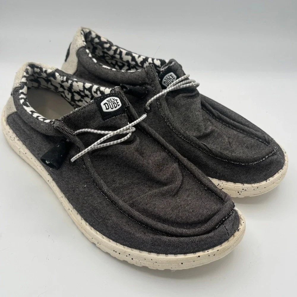Hey Dude Wally Canvas Stretch Men Sz 11 Black Slip On Loafers Casual Shoes